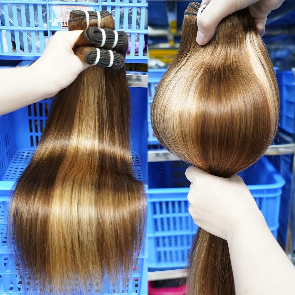 Paquetes y cierres de cabello de color Piano recto de hueso de alta calidad 100% cabello vietnamita Original cutícula alineada cabello humano