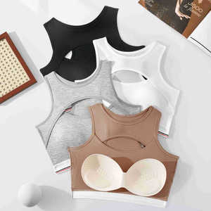 Bralette deportivo cómodo sin costuras para mujer y conjunto de bragas G-String con cuello en V Sexy Push-Up con logotipo personalizado en la Copa patrón sólido - Product Image 3