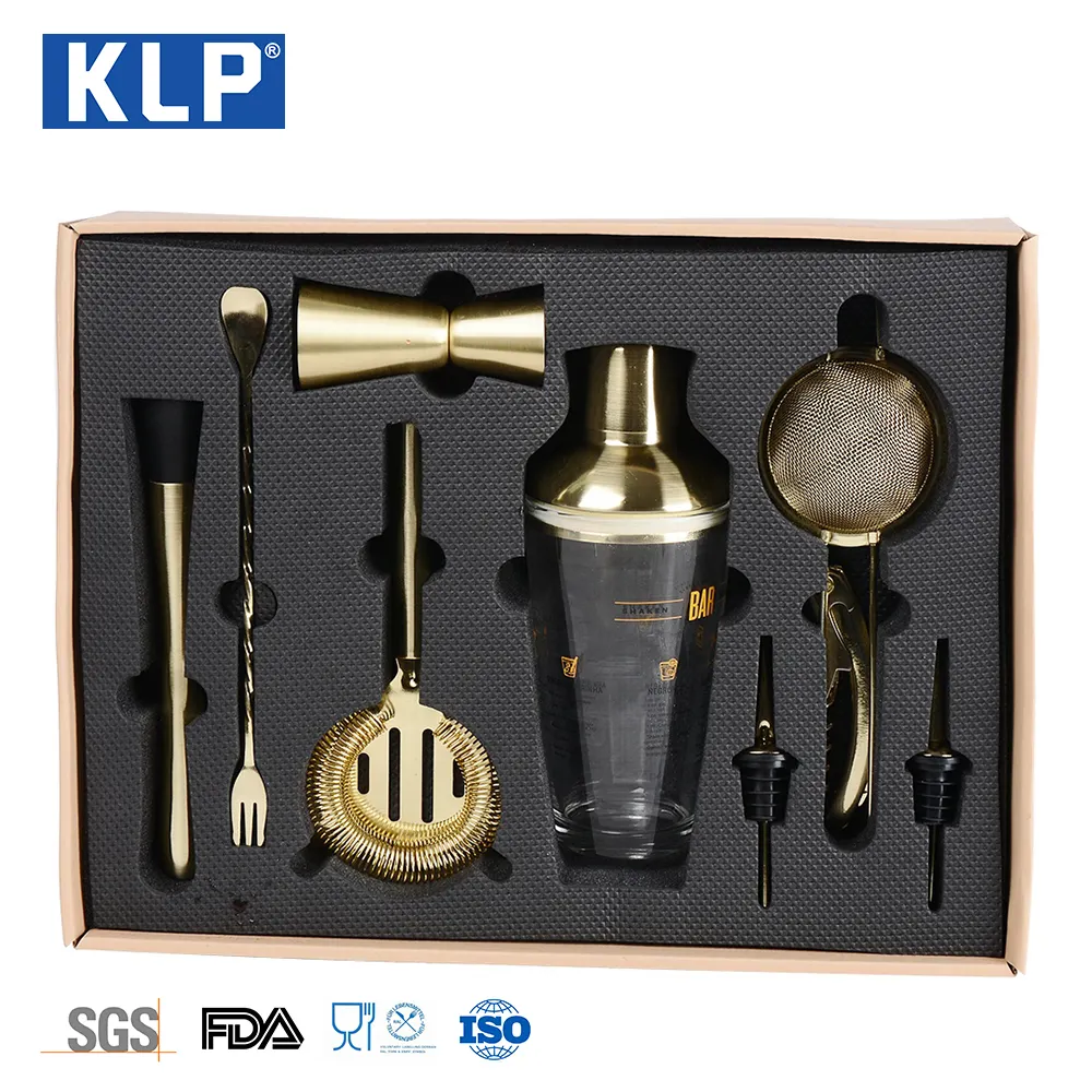 KLP Top Verkäufer Bartender Kit Edelstahl 8-Stück Bar Tool Set Cocktail Shaker Set