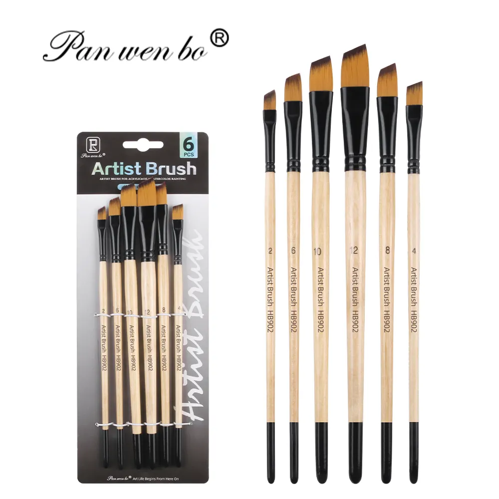 Pincel de pintura a óleo aquarela profissional, conjunto de pincéis artísticos para pintura em acrílico e óleos, 6 unidades