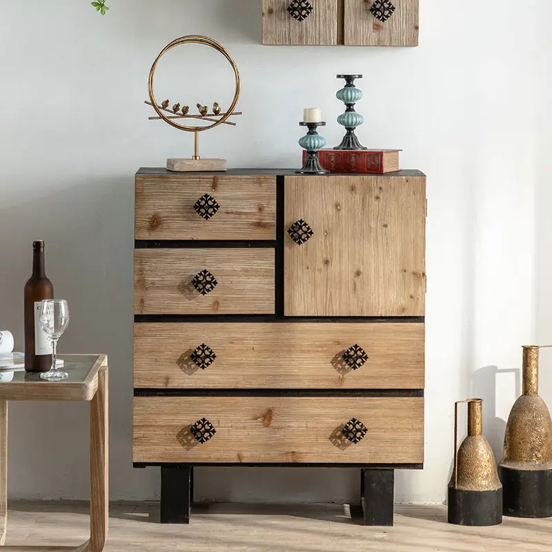 Retro madera maciza sala de estar gabinete muebles cajones tocador madera Color cómoda