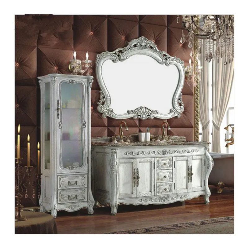 Meubles de salle de bains de luxe, mobilier haut de gamme en bois de chêne massif blanc, placard à miroir, armoire de toilette