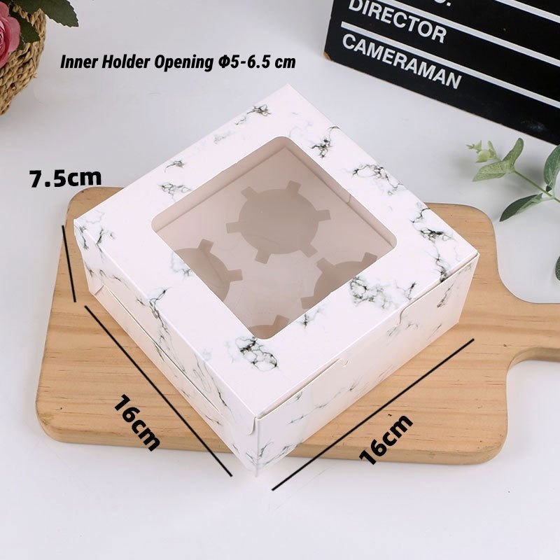 Cupcake box (marble color, 4 pcs) with tray