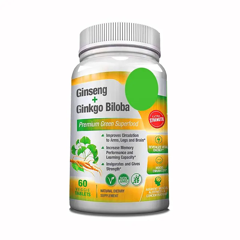 Kräuter ergänzungen Bio Ginseng Ginkgo Biloba Extrakt Energie zusatz Tabletten unterstützen die Gehirn gesundheitspflege