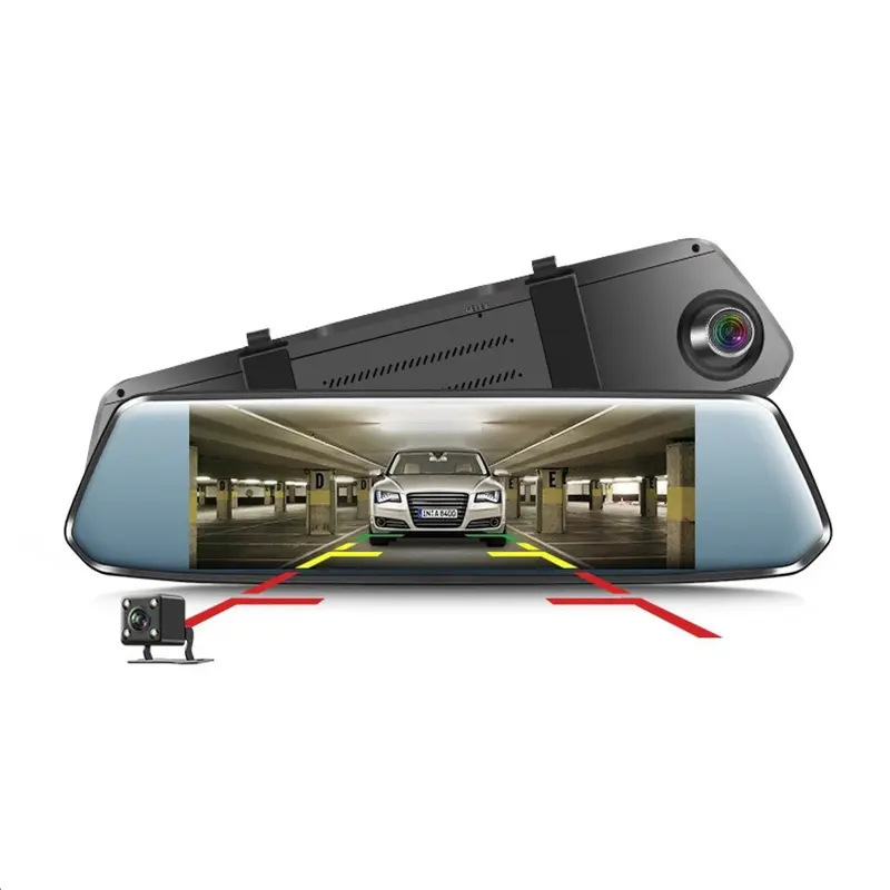 Grabador de vídeo DVR para coche, pantalla táctil de 7 pulgadas, espejo retrovisor, lente Dual, grabadora de conducción, vidrio 2.5D, imagen de marcha atrás, HD 1080P