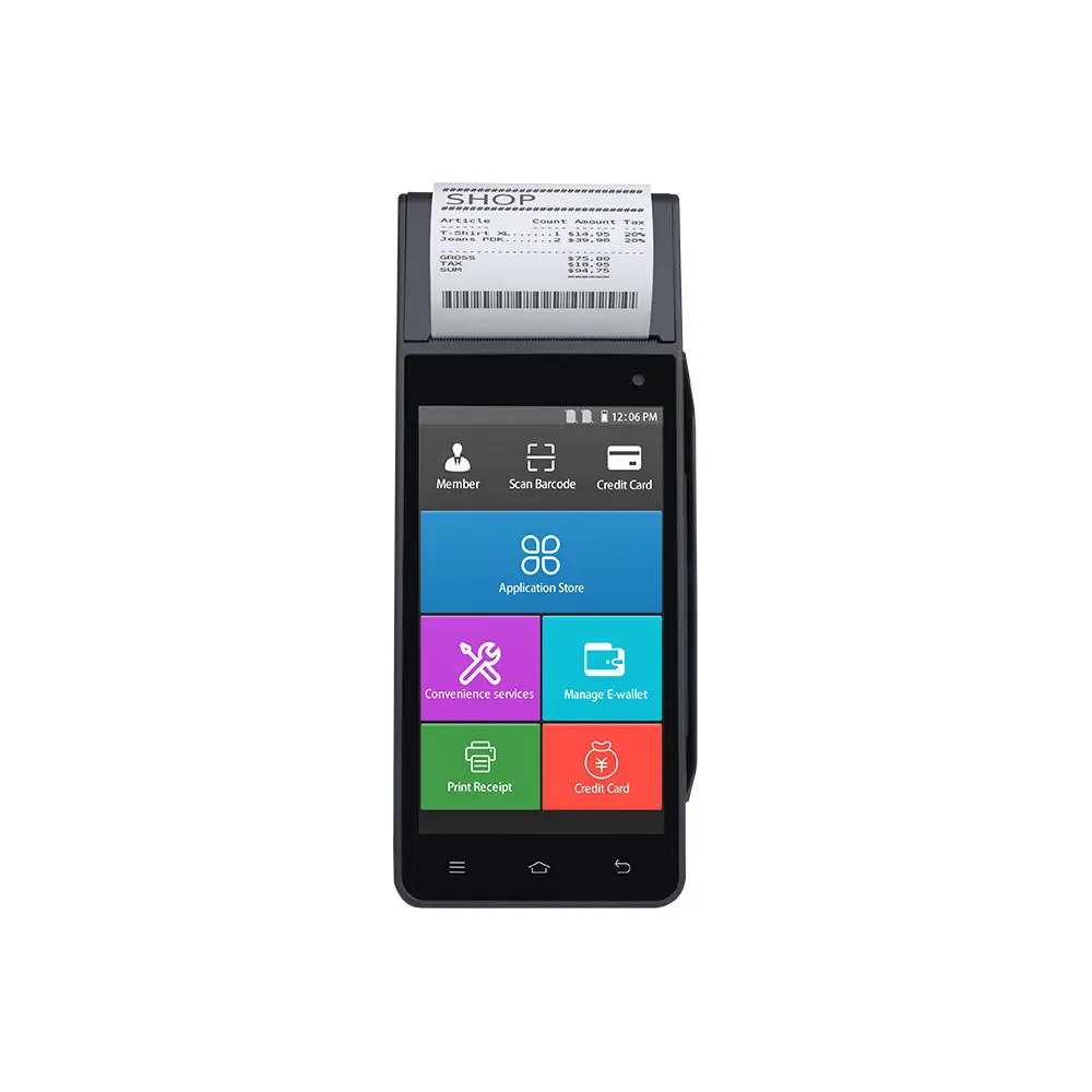 Terminal Pos pintar NFC genggam Android, mesin pos pembayaran dengan pembaca kartu Printer, layar sentuh Android