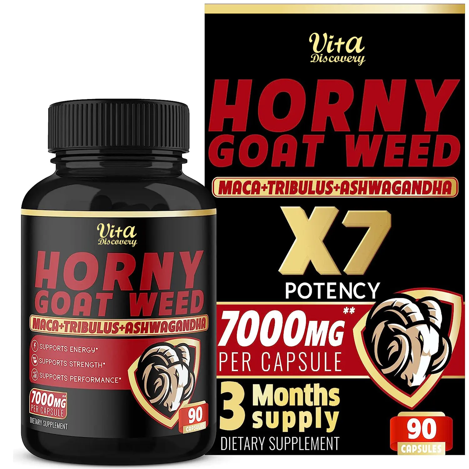 Suplemento Energético Horny Goat Weed Cápsulas Complexo com Maca, Ginseng, Tribulus Terrestris para Resistência e Humor
