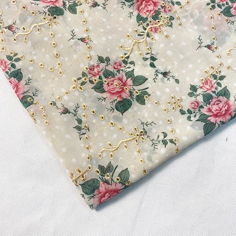 Tela con estampado Floral para mujer, tejido con diseño Floral multifunción, bordado plano, venta al por mayor