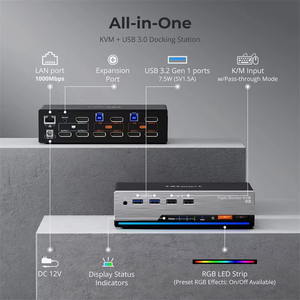 TESmart 8K 60Hz DP KVM交换机3监视器2台电脑USB 3.0支持游戏家庭办公室三重监视器KVM的EDID热键 - Product Image 6