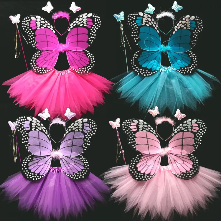 Farfalla bambini Show ali puntelli principessa fiore fata angelo bacchetta magica costumi di carnevale costumi per bambini abbigliamento da prestazione