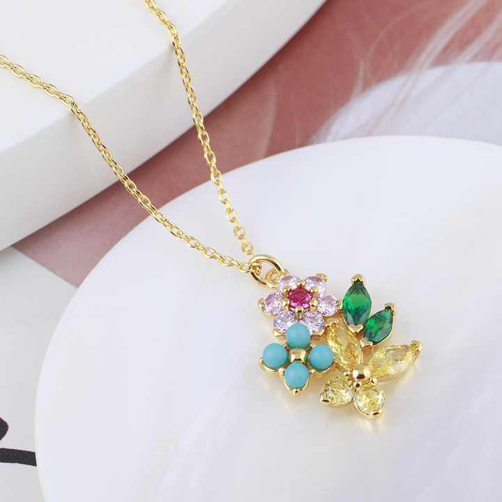 Spring Collection Colorful Zircon Sweet Fresh butterfly Flower Clover Necklace