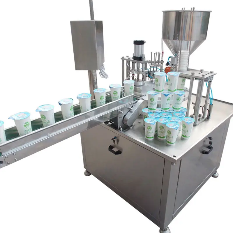 Máquina rotativa automática de plástico para llenado y sellado de vasos de Yogurt, para zumos, helados, gelatina, agua Mineral, salsa