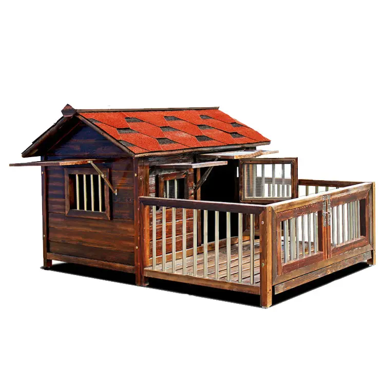 Vente en gros OEM Nid pour animaux de compagnie de luxe en bois imperméable avec porte sur le toit Nid pour chiens en plein air