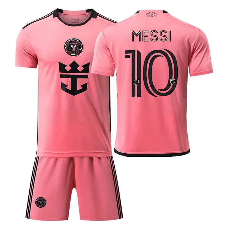 2024 nuevos diseños uniformes de fútbol Rosa negro Messi camisetas de fútbol niños tallas juveniles
