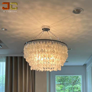JC LUXU LIGHTINGクローム仕上げカスタムペンダントマザーオブパールシェルシャンデリア手作りドローイングリングドロップライトダイニング用 - Product Image 2