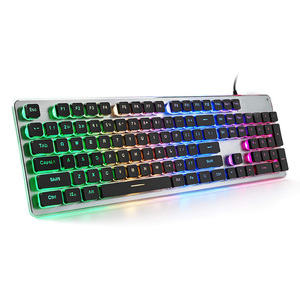 Teclado de membrana para juegos, teclado silencioso retroiluminado LED colorido, Panel completamente de Metal teclado con cable USB - Product Image 1