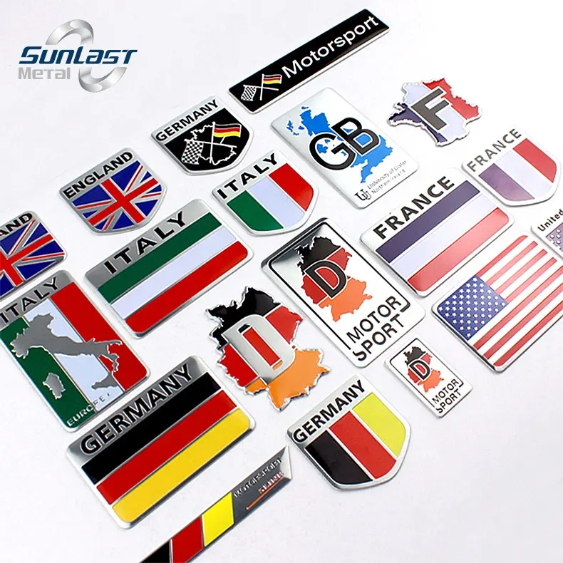 Many Nation flag metal car stickers on stock cheap price aluminum emblem small size custom logo