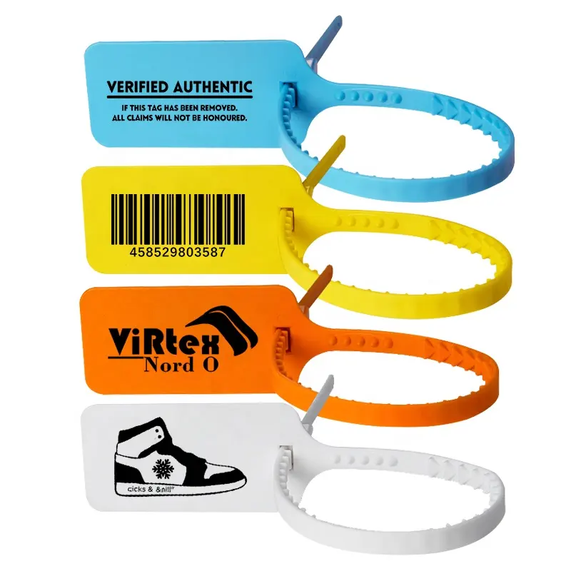 Logotipo personalizado Etiqueta Zip Ties Etiquetas Sellos de seguridad de plástico Ropa Zapato Temperamento Marca Logo Etiquetas colgantes 300mm