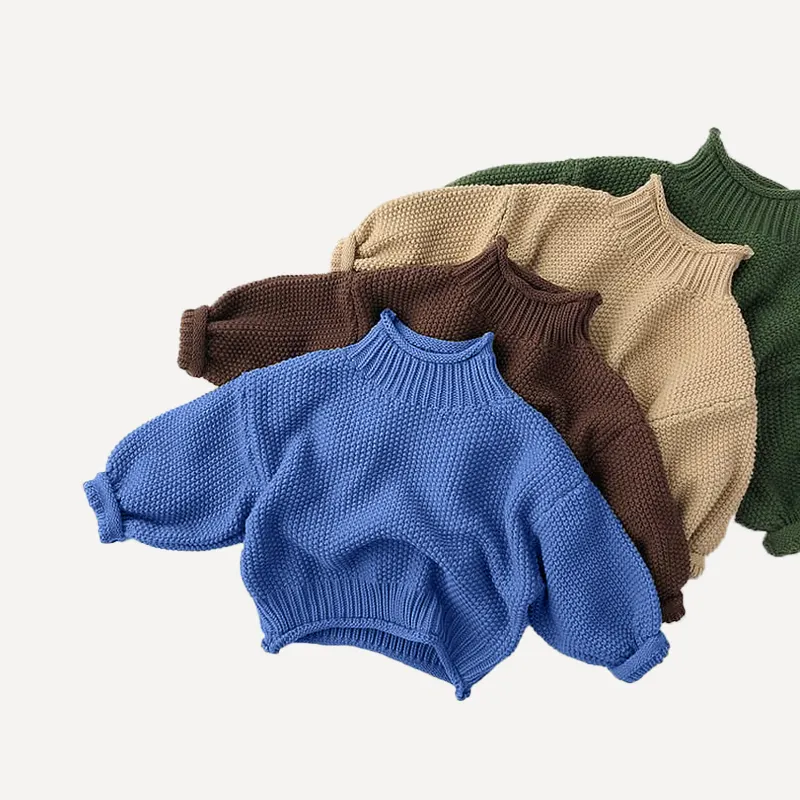 Benutzer definierte Baby Roll kragen pullover Hand gestrickt Retro Pullover Baumwolle Pullover Chunky Sweater Anbieter Geschlecht Neutral Kinder