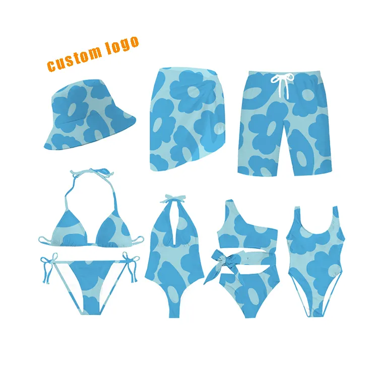 OEM High Quality Custom, Paare Beach wear Damen Sexy Bikini und Herren Badehose Digital Printed Custom Designs Bade bekleidung/