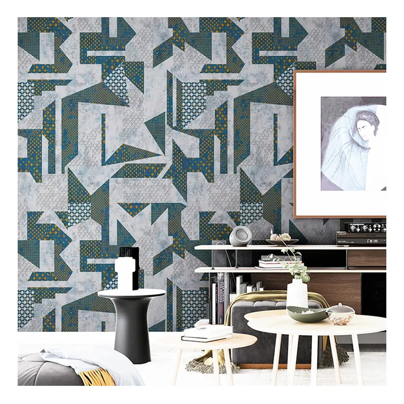 Modern soyut geometrik desen PVC duvar kağıdı oturma odası yatak odası duvar ev dekorasyon toptan 3D duvar kağıdı