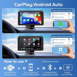 7英寸便携式汽车收音机无线CarPlay屏幕安卓汽车带遮阳触摸屏倒车摄像头全球定位系统导航自动广播 - Product Image 2