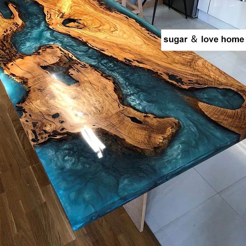 Tabela de jantar de madeira epóxi personalizada, venda no atacado da fábrica da tabela de resina e madeira para móveis da sala de jantar e móveis do escritório
