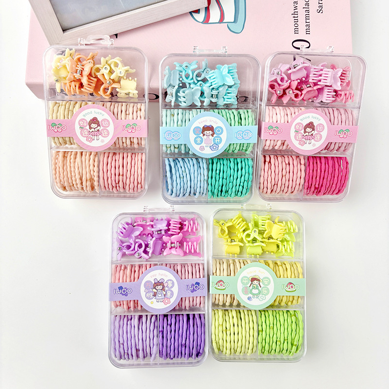 Random color (hair ties and clips packaged in a box)