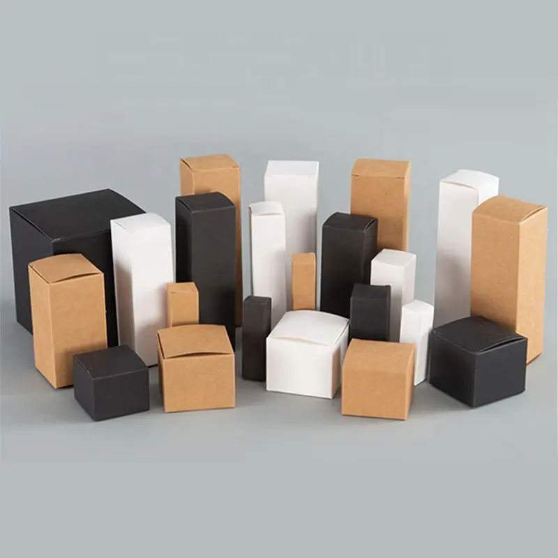 Kotak Kemasan Hitam Persegi Stok Tersedia Kotak Karton Putih Polos Kecil Kustom Kotak Kertas Kubus Kraft Coklat Kosong dengan Logo