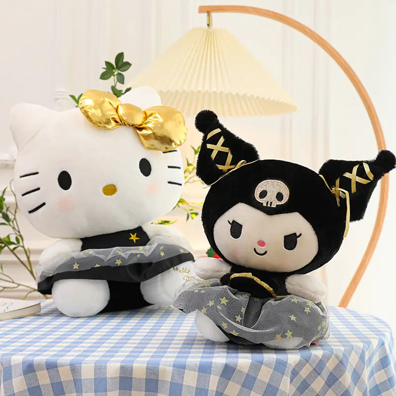 Cartoon cute black gold Kulomi doll black gold Hello Kitty doll throw pillow large gift shop doll girl cartoon plush toy