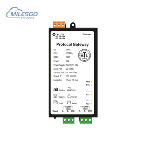 Milesgo BACnet Gateway <strong>Modbus</strong> RTU/<strong>TCP</strong> to BACnet <strong>IP</strong> BTL Certification CE BA System Data Collection - Product Image 1