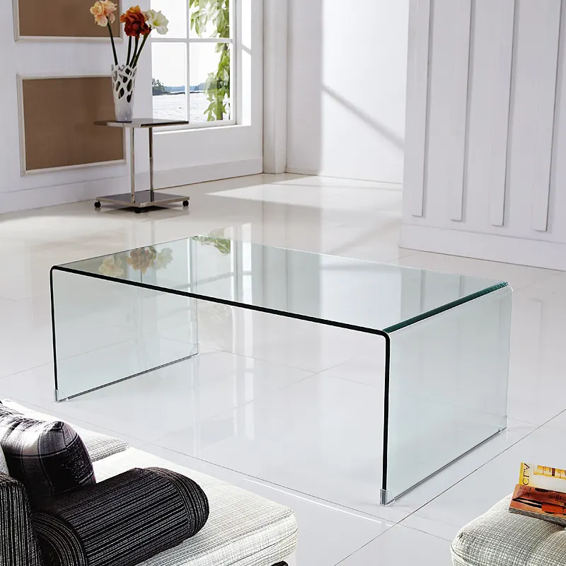 Wholesale Modern Luxury Living Room Clear 8/10/12 mm Square Tempered Bent Glass Center Coffee Table