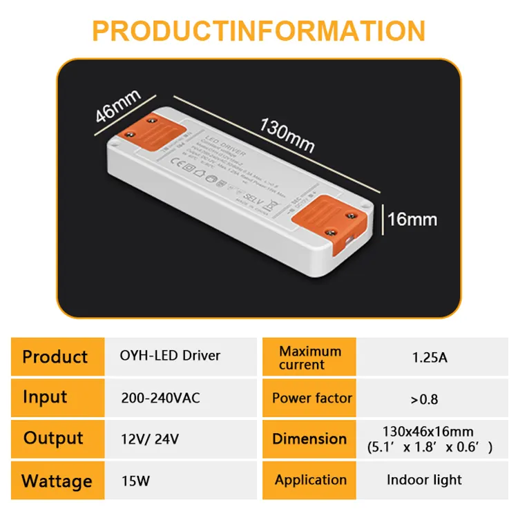 ไฟไดรเวอร์ LED 12V 24V 15W สำหรับตู้เสื้อผ้าตู้ไฟตู้เสื้อผ้า