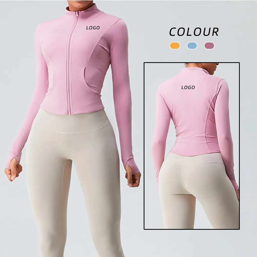 2023 chaqueta Bbl para mujer de alta calidad Control de estómago cómodo cortavientos de manga larga con cremallera gimnasio Fitness entrenamiento Yoga chaqueta