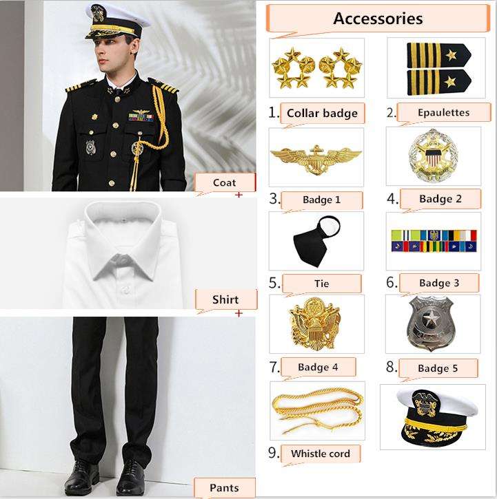 black jacket+pants+Shirt+Cap+9 accessories