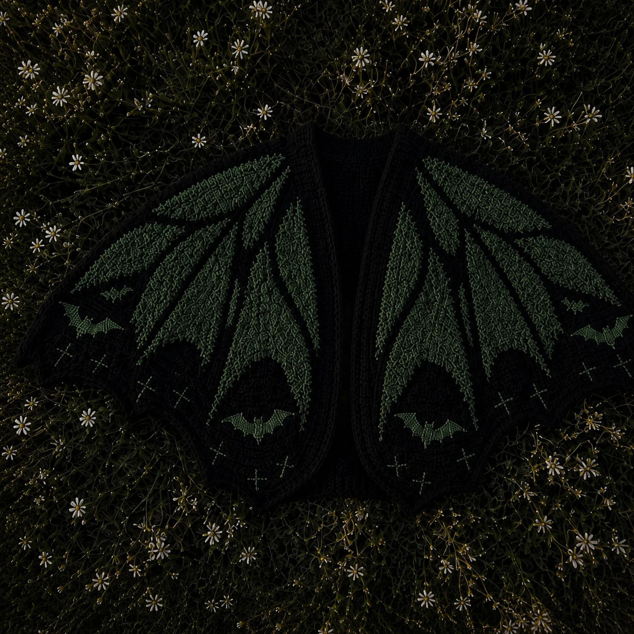 Mantón de murciélago-negro verde oscuro