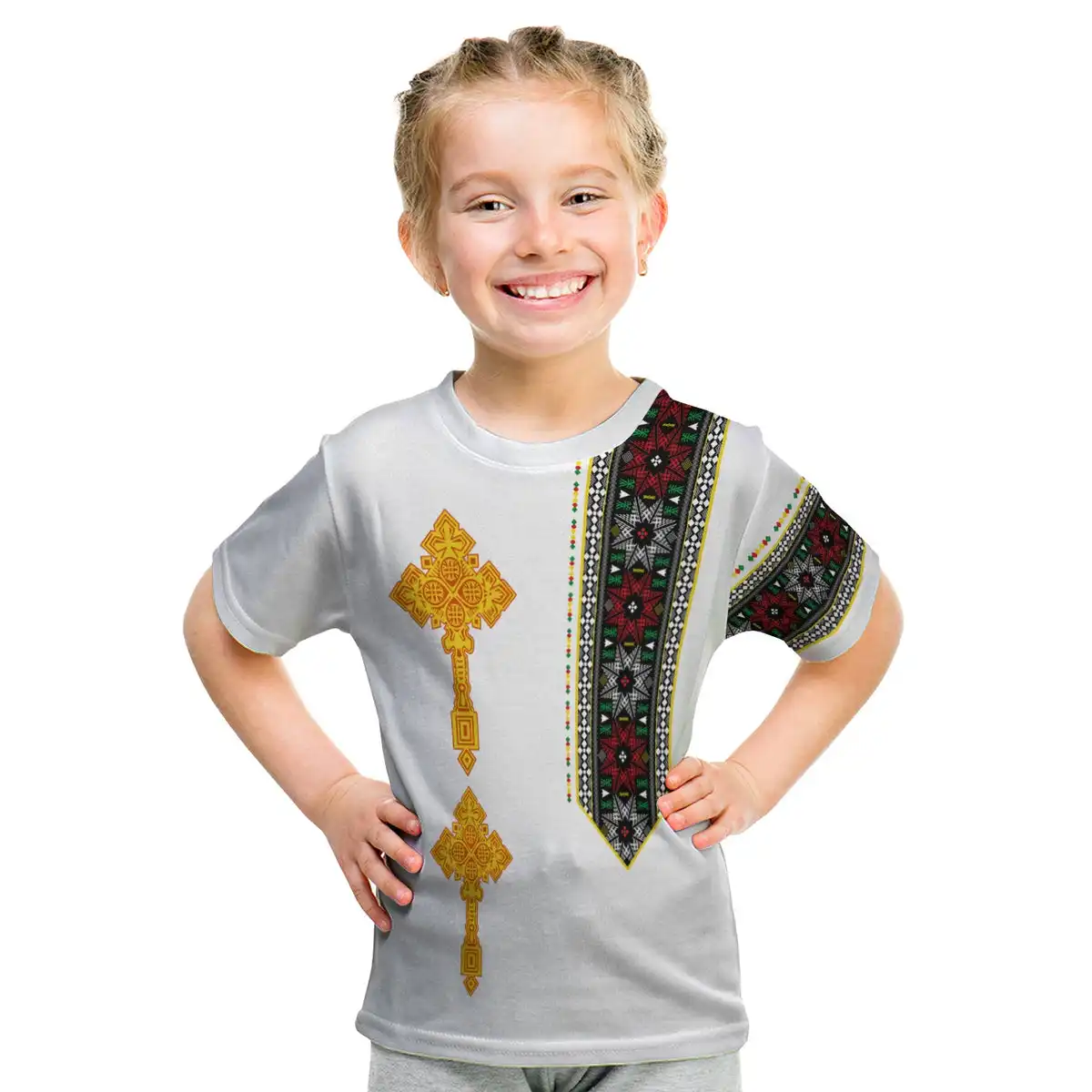 Etiopía Cruz con bandera camiseta Drop Shipping productos 2023 niños niñas niños transpirable tamaño grande manga corta Tops camiseta nueva