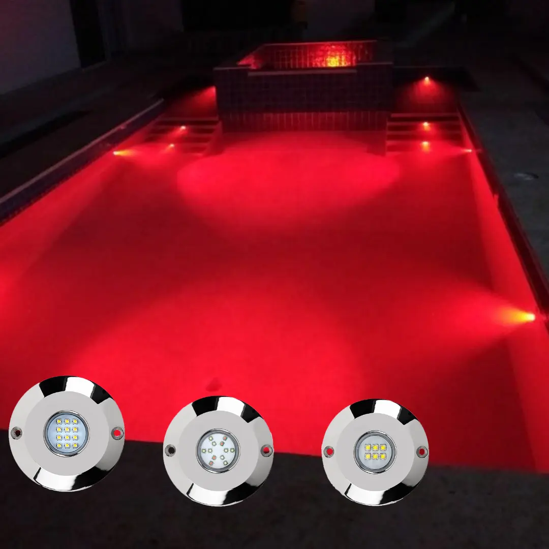 ضوء LED لحمامات السباحة من الفولاذ المقاوم للصدأ 316L مقاوم للماء IP68 RGB بقدرة 12 فولت