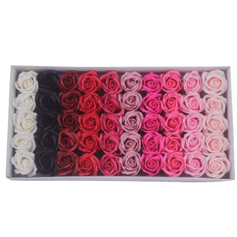 Cabeza de flores artificiales de PE con caja, decoración del Día de San Valentín, jabón de 5cm, flor de boda, fiesta, accesorios de decoración, 50 Uds., venta al por mayor