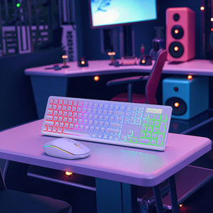 Combo de teclado y ratón para juegos retroiluminado RGB inalámbrico de 2,4 GHz, ergonómico de tamaño completo con luz LED recargable, conexión USB delgada - Product Image 5