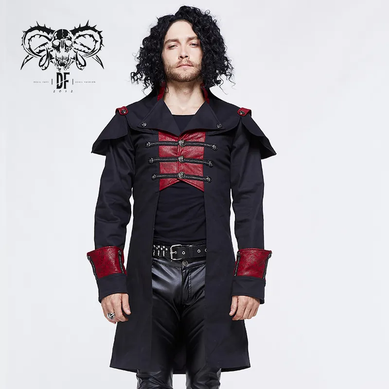 Abrigo largo para hombre, moda de otoño, negro y rojo, estilo punk, CT110