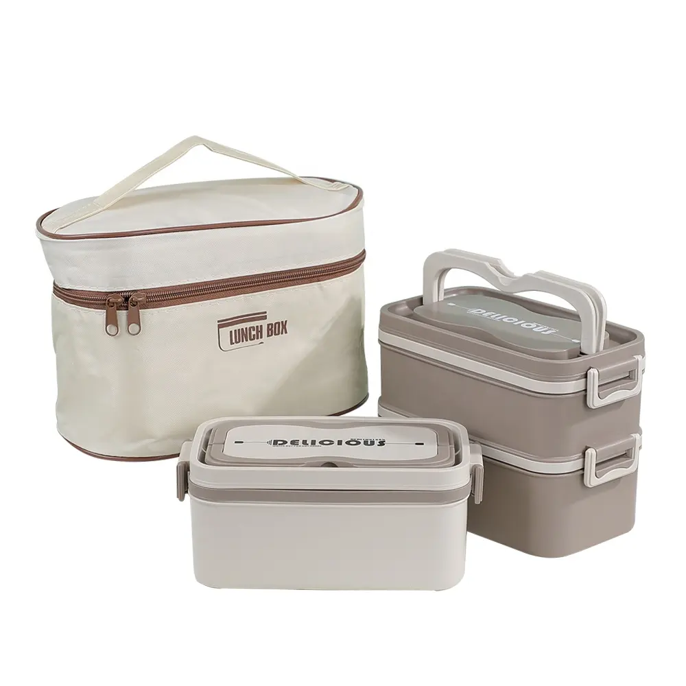 Boîte à lunch en acier inoxydable à 3 couches de style coréen Boîte à repas en matériaux durables pour enfants avec sac thermique Conteneur de boîte à bento sans BPA