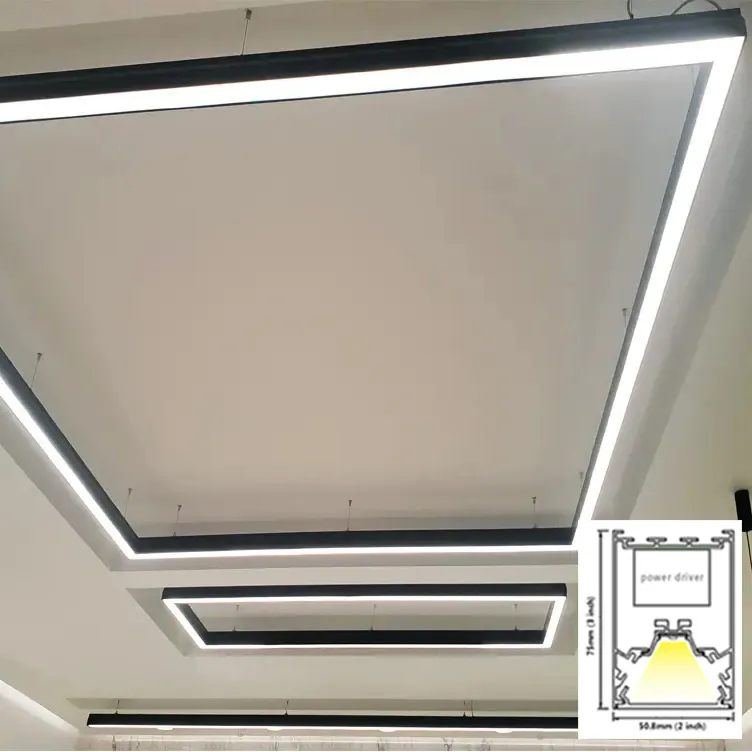 Luz led colgante, luminaria lineal de techo, rectangular, color blanco y negro cri90, 110lm/W, para restaurante
