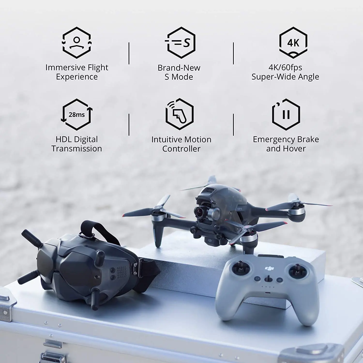 DJI FPVドローンコンボUAVクワッドコプター4K FOV HD緊急ブレーキとホバーブラック