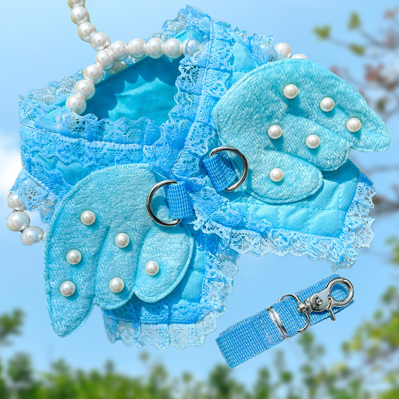 Bleu - avec traction ange perlée