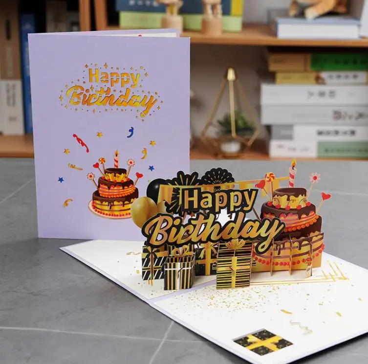 Vente en gros de cartes d'anniversaire pop-up pour enfants, cartes de vœux 3D pour baby shower, mari et femme