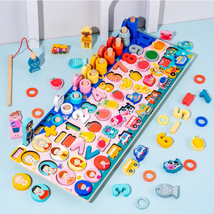 6-in-1 çok fonksiyonlu logaritmik balıkçılık oyunu Montessori oyuncak sayma numarası eşleştirme kurulu ahşap bulmaca oyuncak - Product Image 2