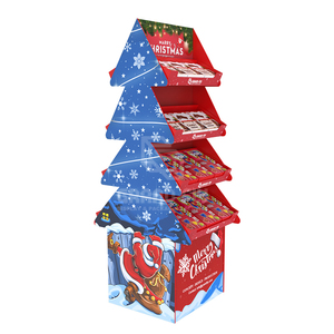 Banco di mostra su ordinazione del pavimento della carta del cartone del cartone dello scaffale di esposizione di natale della drogheria degli scaffali autoportanti di <span class=keywords><strong>POP</strong></span> del supermercato