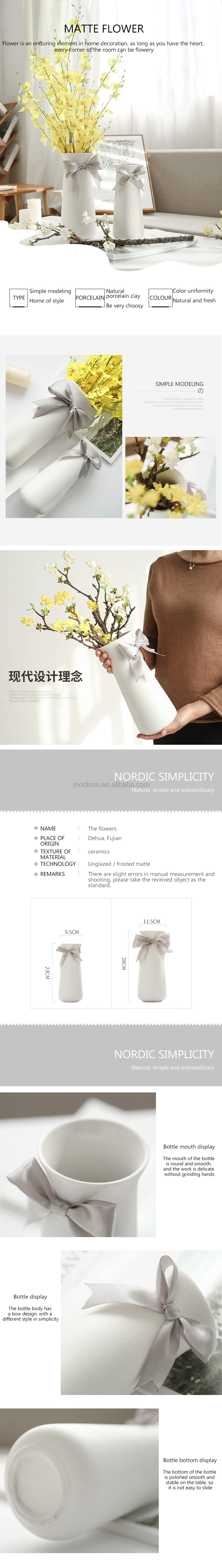 Modern home accessories flowers dried flowers bowknot ceramic vase Nordic decorations