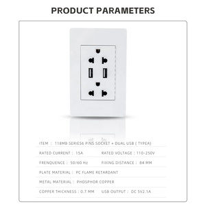 ประเภท A 2.1A เครื่องชาร์จพอร์ต <span class=keywords><strong>USB</strong></span> US มาตรฐานหลาย 6 Pins ซ็อกเก็ตผนัง Dual <span class=keywords><strong>USB</strong></span> เครื่องชาร์จซ็อกเก็ตปลั๊กไฟ - Product Image 5